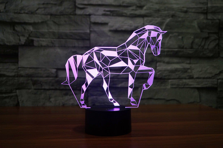 Luz 3D del caballo del rompecabezas, visión colorida del tacto LED