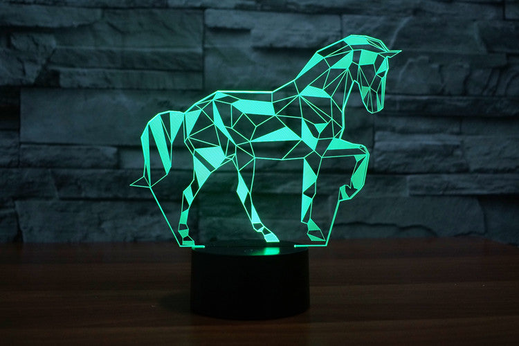 Luz 3D del caballo del rompecabezas, visión colorida del tacto LED