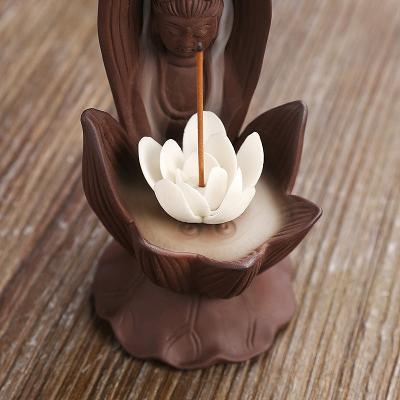 Horno de aromaterapia Zisha Lotus Guanyin, decoración de muebles para el hogar, artesanías, horno de incienso de reflujo