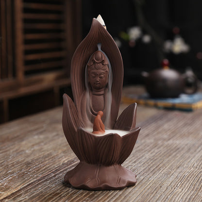 Horno de aromaterapia Zisha Lotus Guanyin, decoración de muebles para el hogar, artesanías, horno de incienso de reflujo