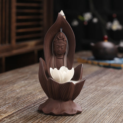 Horno de aromaterapia Zisha Lotus Guanyin, decoración de muebles para el hogar, artesanías, horno de incienso de reflujo