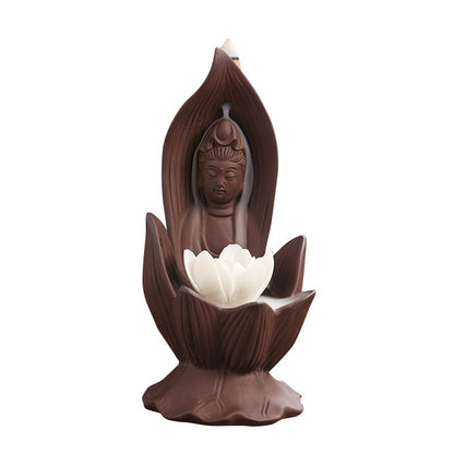 Horno de aromaterapia Zisha Lotus Guanyin, decoración de muebles para el hogar, artesanías, horno de incienso de reflujo