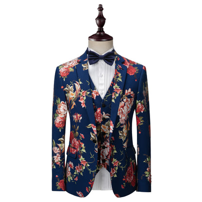 Men's printed dress suit three-piece suit for annual meeting performance