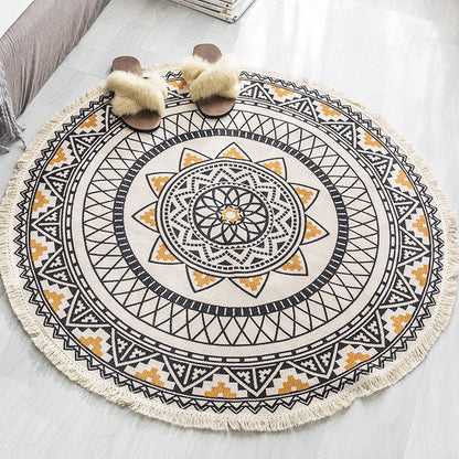 Round Hand-Woven Carpet Tassel Edge Simple Line Coffee Table Mat American Light Luxury Floor Mat