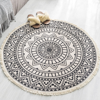 Round Hand-Woven Carpet Tassel Edge Simple Line Coffee Table Mat American Light Luxury Floor Mat