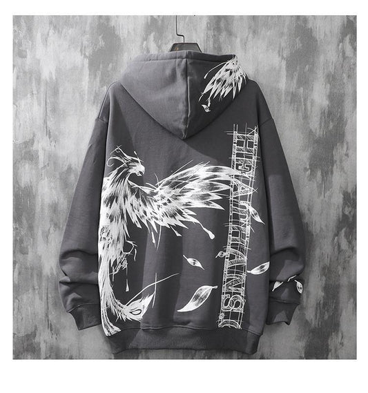 Printed Autumn And Winter Wings Plus Fleece Hood Trend Pullover All-Match Couple Hoodie