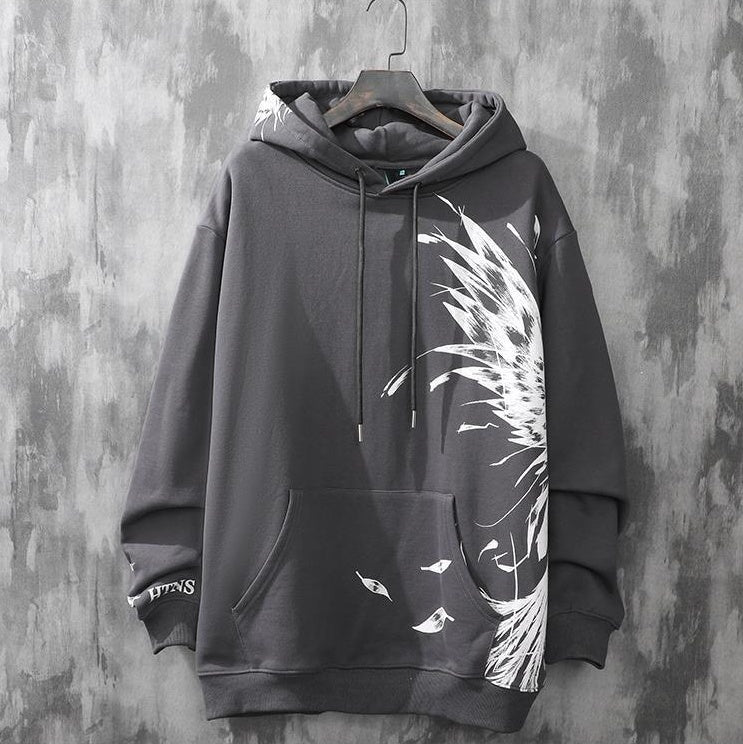 Printed Autumn And Winter Wings Plus Fleece Hood Trend Pullover All-Match Couple Hoodie