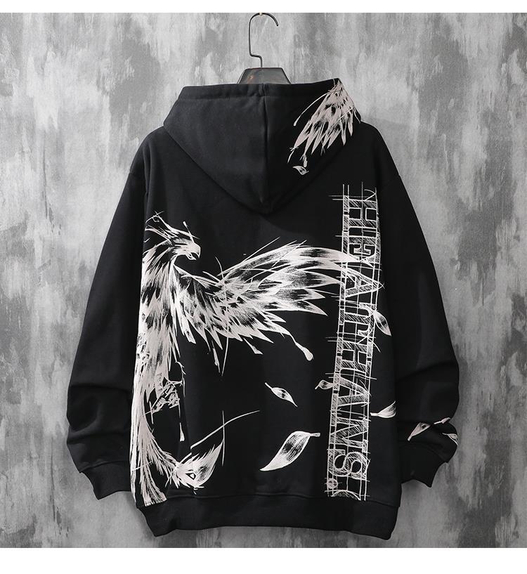 Printed Autumn And Winter Wings Plus Fleece Hood Trend Pullover All-Match Couple Hoodie