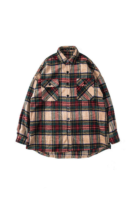 Knitted Woolen Shirt Jacket Hip-hop Plaid Shirt