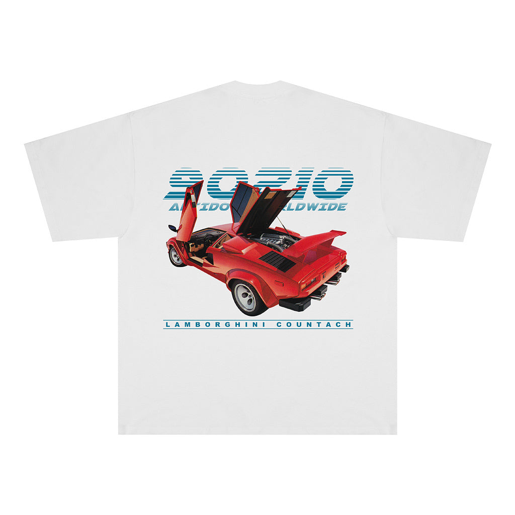 Camiseta de manga corta con estampado de coche retro bicolor