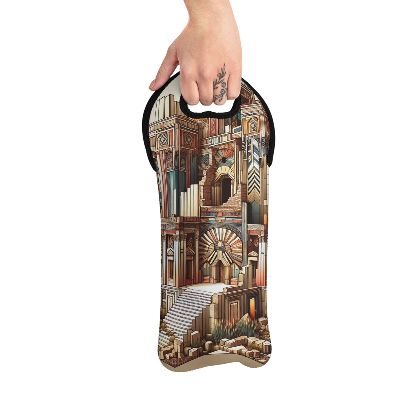 "Ruines déco : art géométrique dans un cadre ancien" - The Alien Wine Tote Bag Style Art Déco