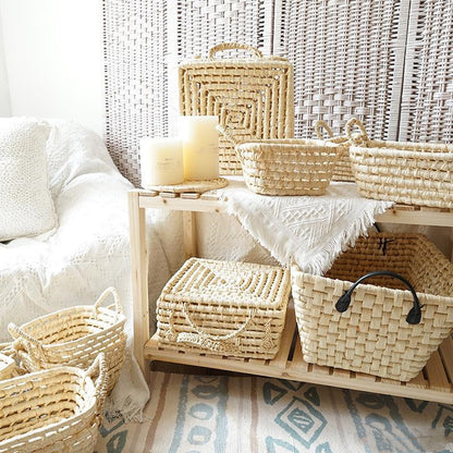 Ins Straw Storage Basket Home Retro Homestay Soft Decoration Basket Shooting Prop Basket Hand Woven Basket