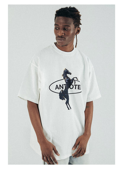 T-shirt à manches courtes blanc, haut ample imprimé marée d'été