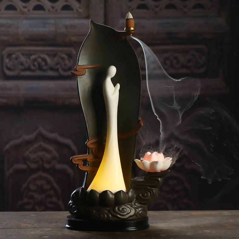 Zen Phaseless Led Lamp Ceramic Incense Burner Home Decoration Lotus