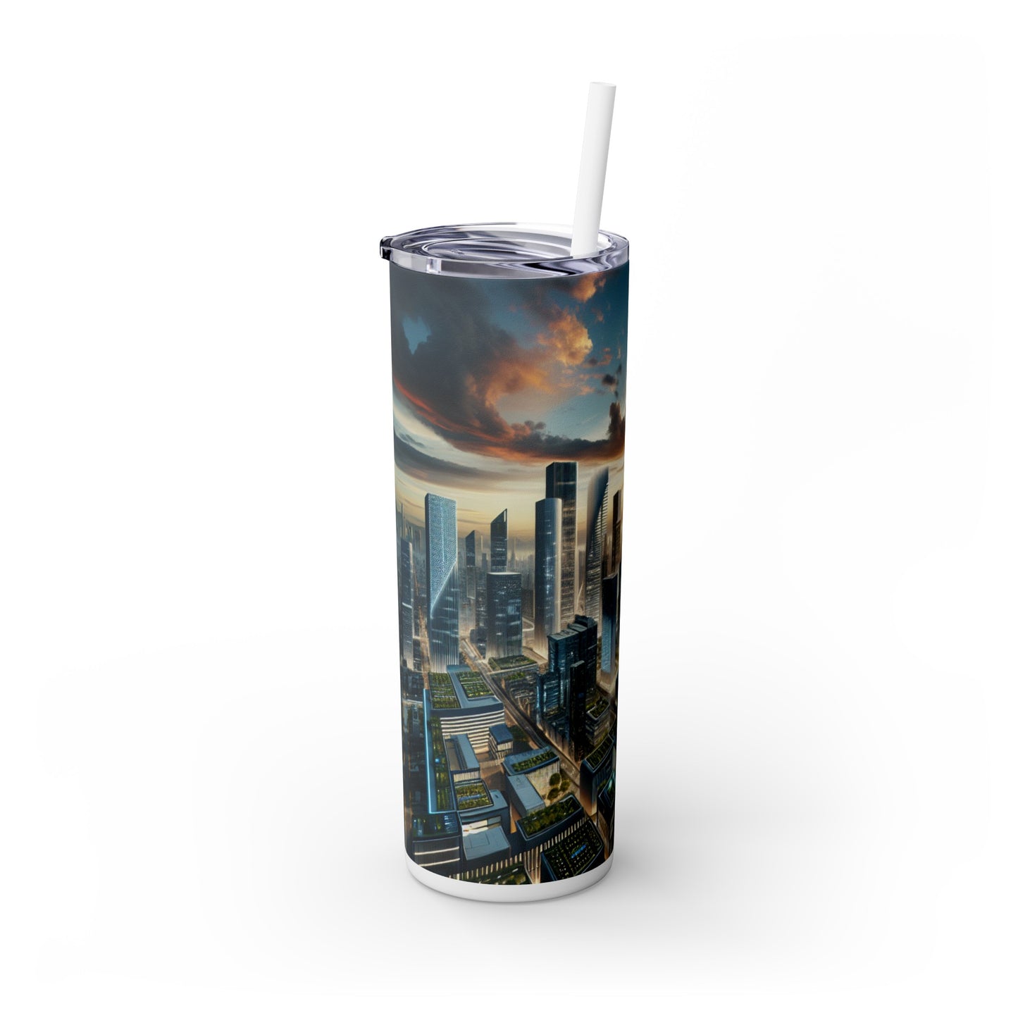 "Future Metropolis: A Neo-Futuristic Urban Utopia" - The Alien Maars® Skinny Tumbler with Straw 20oz Neo-futurism