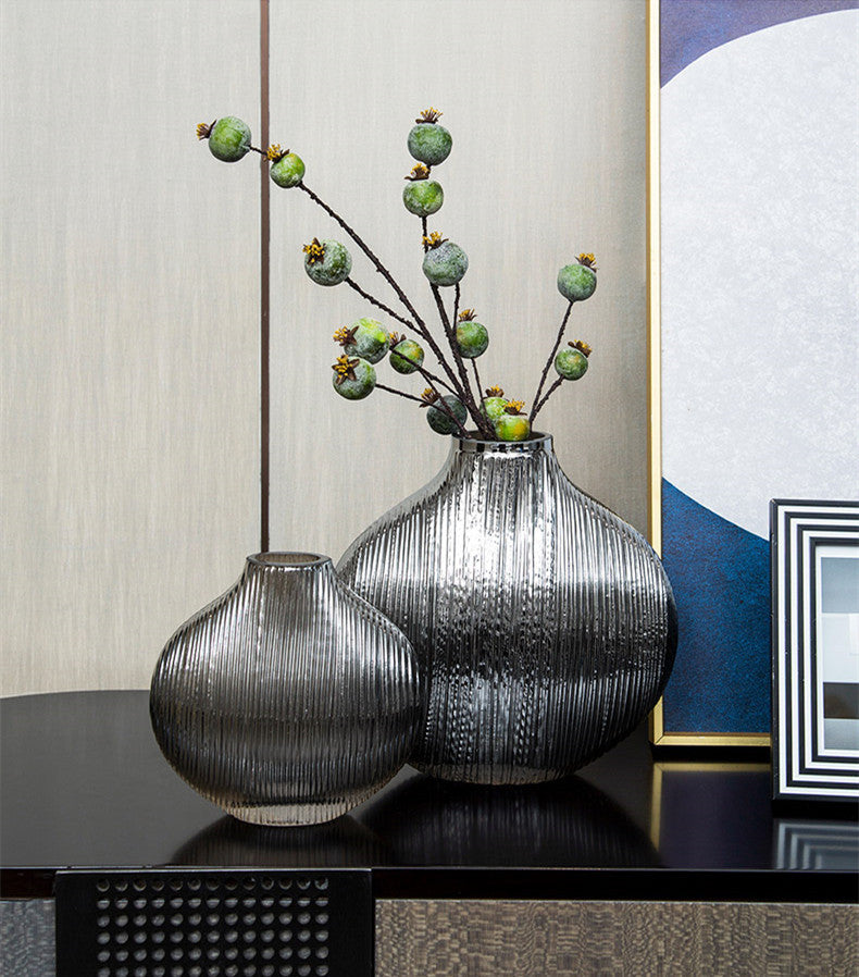 Silver Striped Glass Vase Flower Arrangement Hydroponic Accessories Modern Home Decor Accessories