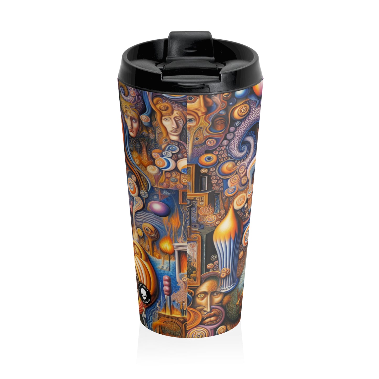 "Melted Time: A Whimsical Dance of Dreams" - The Alien Stainless Steel Travel Mug Surrealism