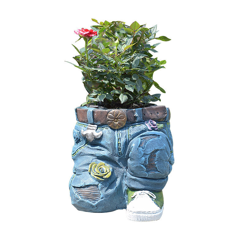 Pantalon floral en denim pour jardin de campagne américaine, pot de fleurs créatif