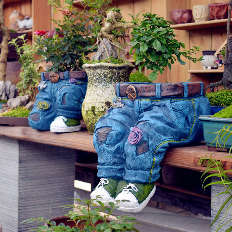 Pantalon floral en denim pour jardin de campagne américaine, pot de fleurs créatif