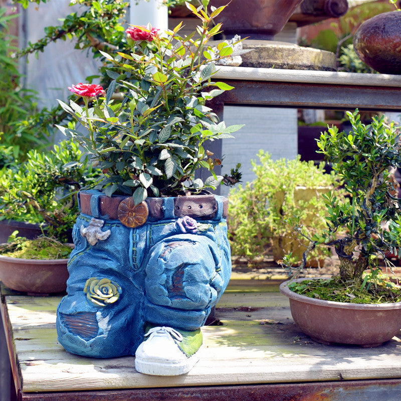 Pantalon floral en denim pour jardin de campagne américaine, pot de fleurs créatif