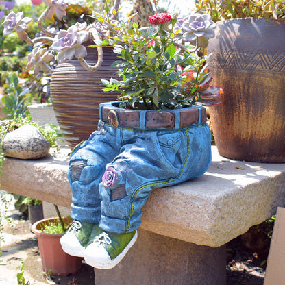 American Country Garden Denim Floral Pants Creative Flower Pot