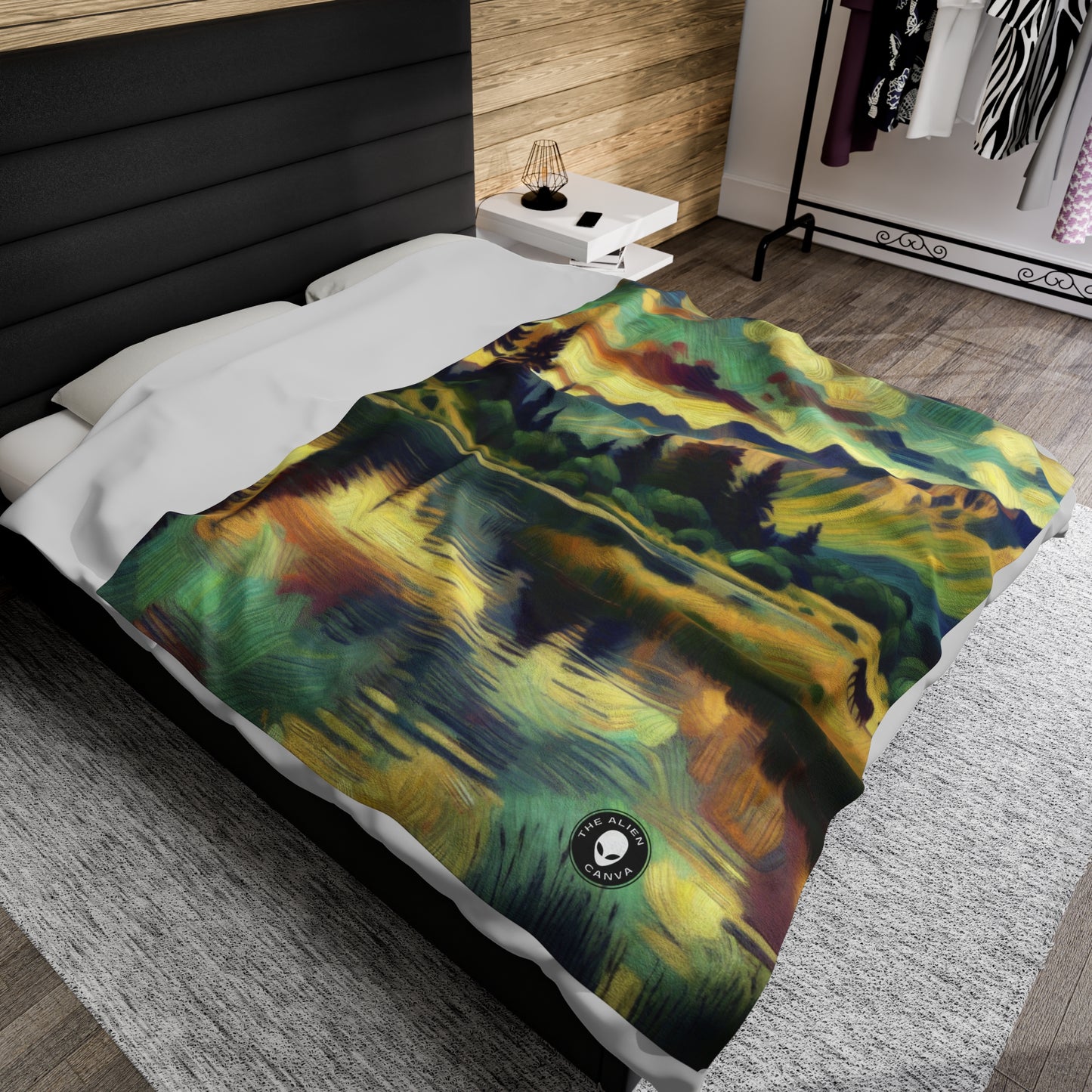 "Dusk in the Countryside: A Vibrant Post-Impressionist Painting" - The Alien Velveteen Plush Blanket Post-Impressionism