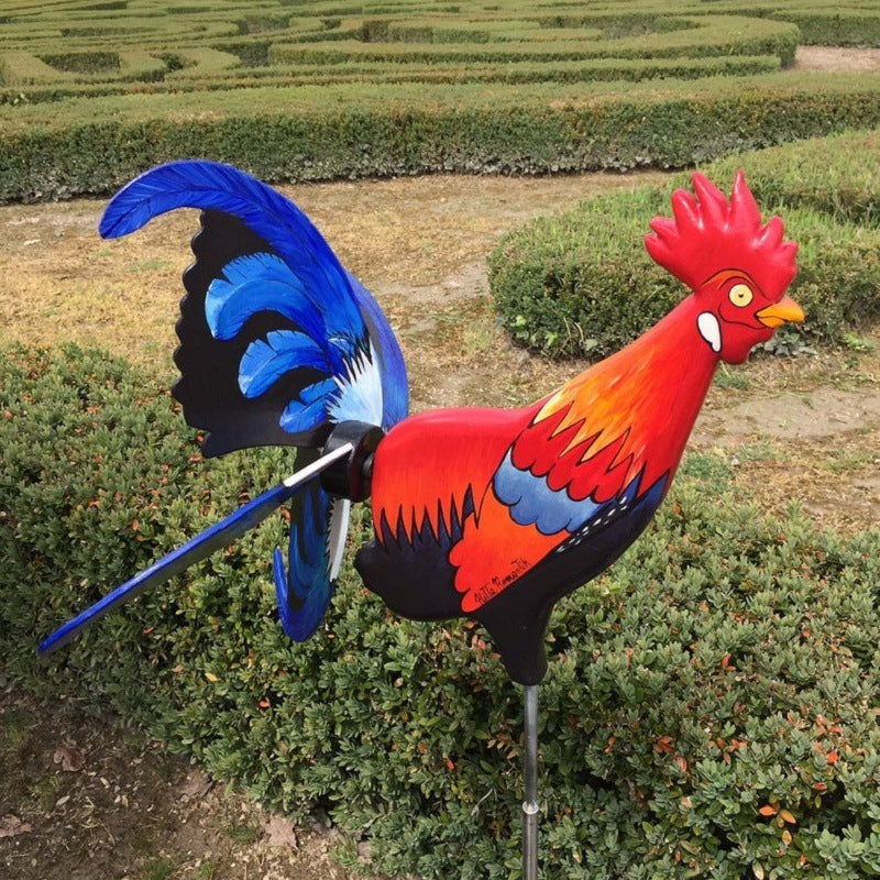 Rooster Windmill Garden Courtyard Farm Decor Waterproof Yard Statue Vivid Sculpture Handmade Garden Decoration Outdoor Jardinage