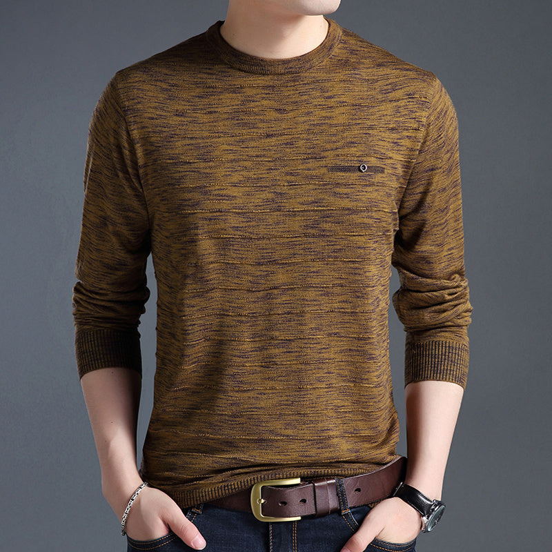 Long Sleeve T-shirt Men's Round Neck Casual Dad Knitted T-shirt