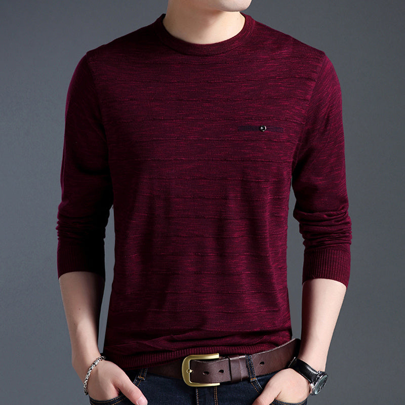 Long Sleeve T-shirt Men's Round Neck Casual Dad Knitted T-shirt