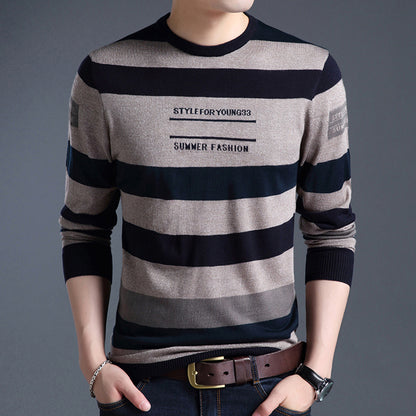 Long Sleeve T-shirt Men's Round Neck Casual Dad Knitted T-shirt