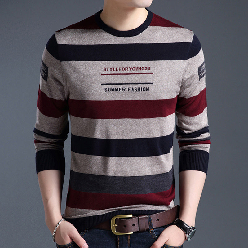 Long Sleeve T-shirt Men's Round Neck Casual Dad Knitted T-shirt