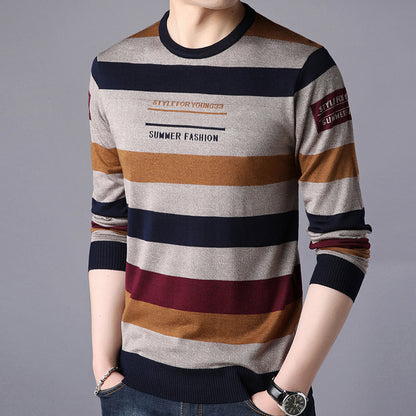 Long Sleeve T-shirt Men's Round Neck Casual Dad Knitted T-shirt