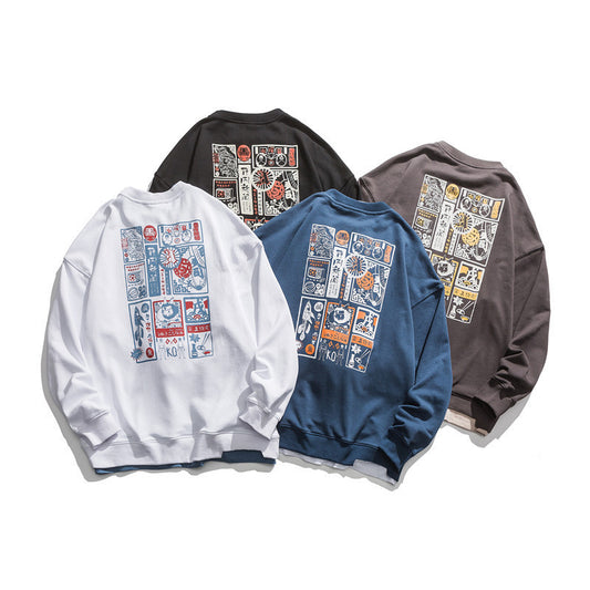 Spring National Tide Fake Two-piece Sweater Campus Couple Japanese Retro Trend Printed Pullover Tide