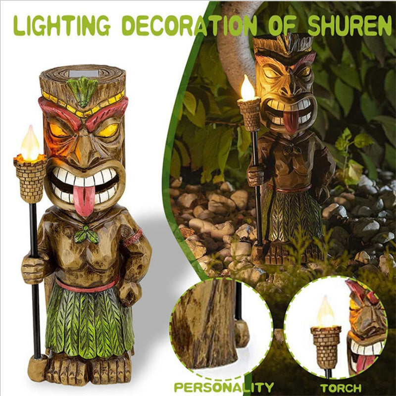 Tiki Guard Powered Decor Nouveau Maya Totem Résine Naine Jardin Lumière Jardin Lumière