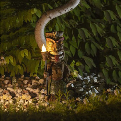 Tiki Guard Powered Decor Nuevo Tótem Maya Resina Enana Luz de Jardín Luz de Jardín