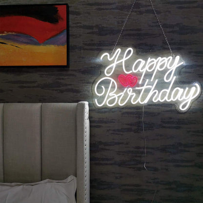 Feliz cumpleaños decoración de fiesta navideña de neón