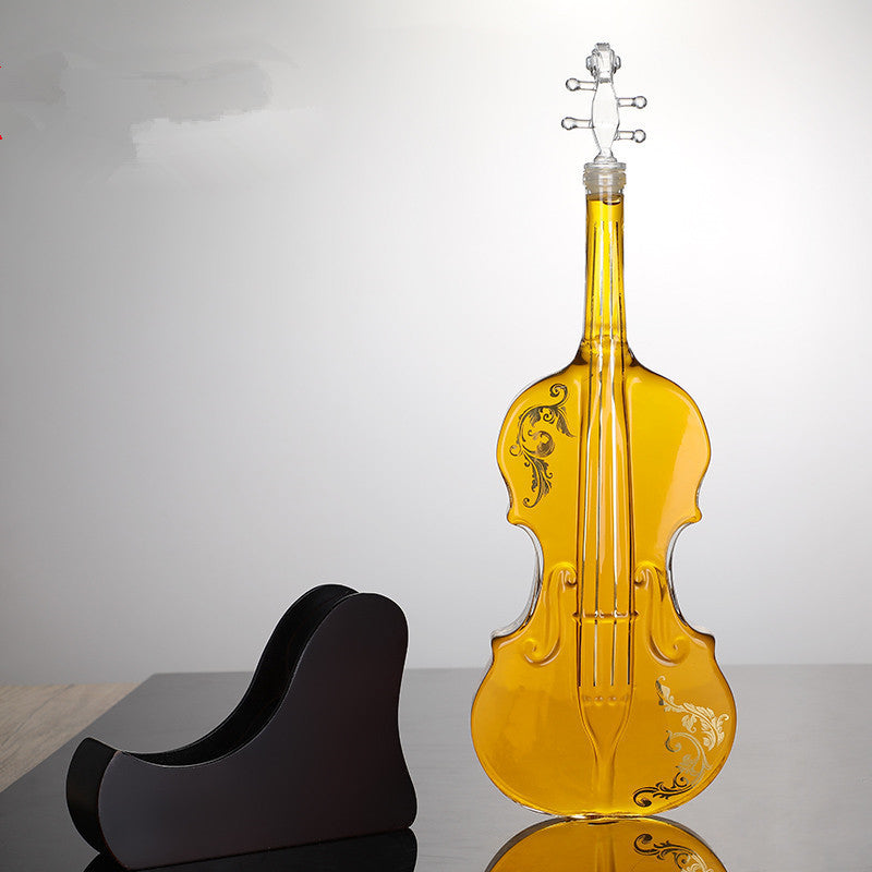 Personalización de la botella de vino de cristal con forma de violín, botella de vino artesanal y artística creativa con forma especial decantadora