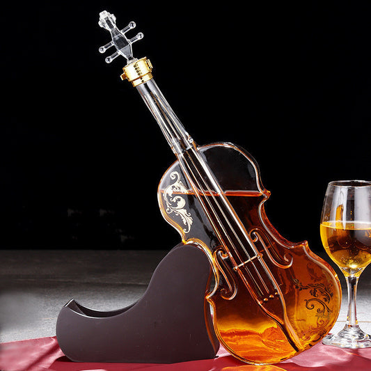 Personalización de la botella de vino de cristal con forma de violín, botella de vino artesanal y artística creativa con forma especial decantadora