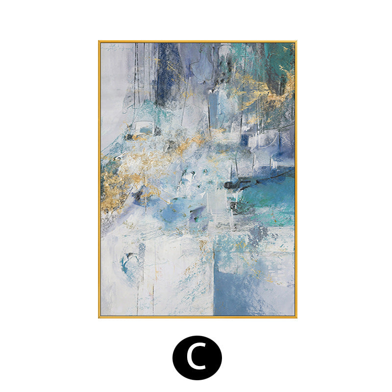 Hand-painted Oil Painting Abstract Gold Foil Blue Living Room Porch Decorative Painting