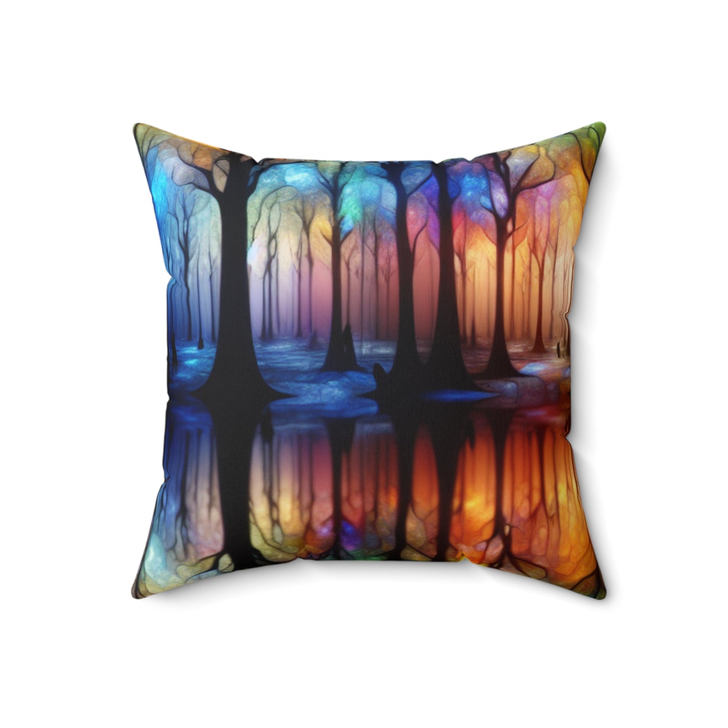 « Enchanted Rainbow Woods » - L'oreiller carré en polyester filé Alien