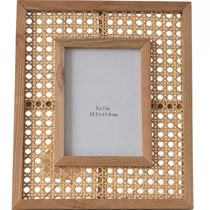 Rectangular Solid Wood Rattan Photo Frame Desktop Decoration