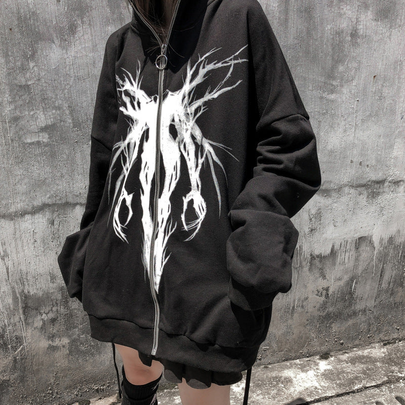 Dark Wind Funeral – Cardigan imprimé de marque tendance, pull avec fermeture éclair