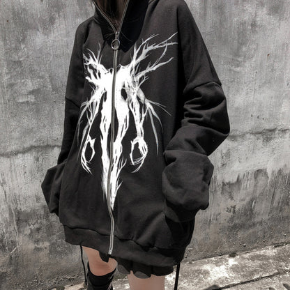 Dark Wind Funeral – Cardigan imprimé de marque tendance, pull avec fermeture éclair