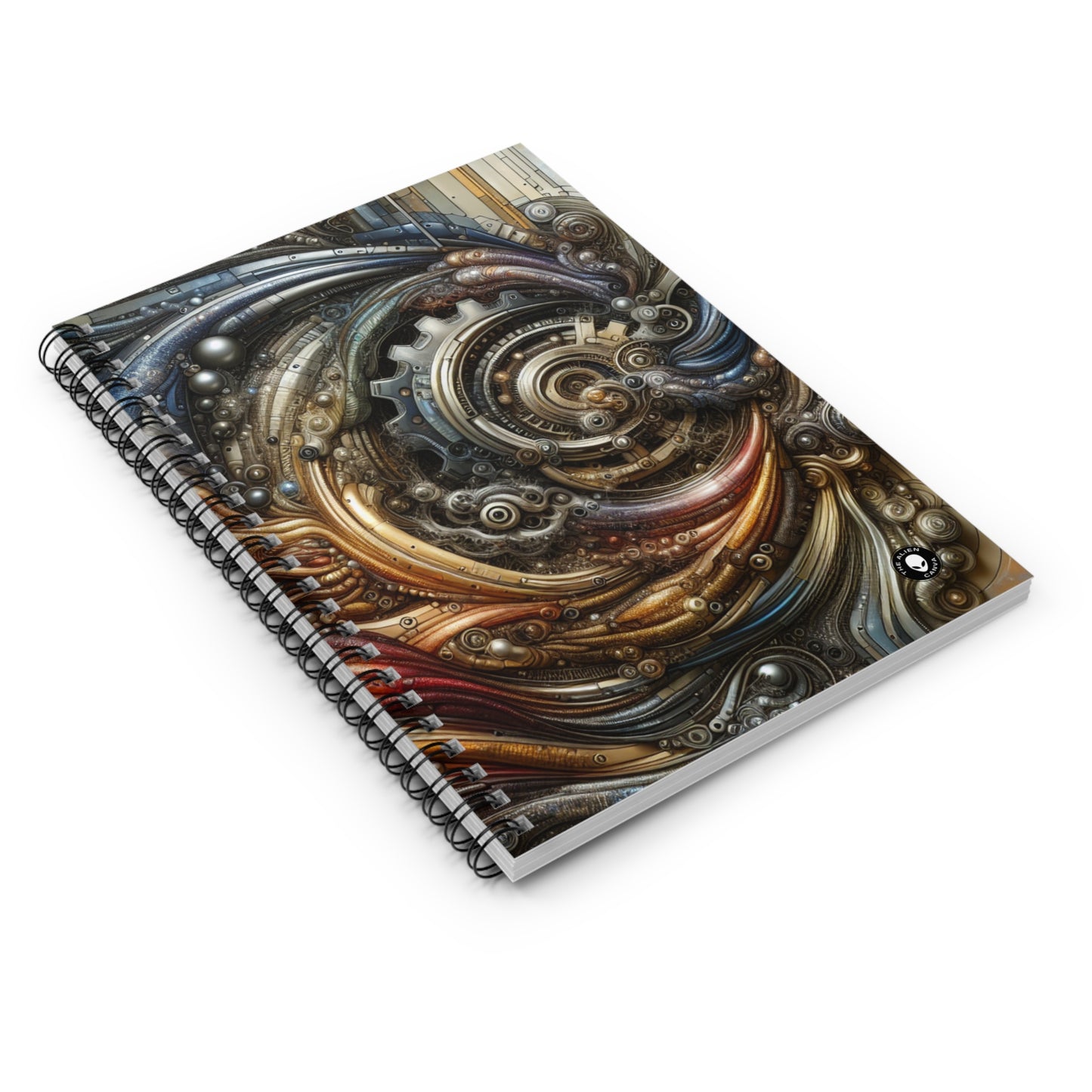 "Bio-Mech Cityscape: Harmonious Fusion" - The Alien Spiral Notebook (Ruled Line) Bio-mechanical Art