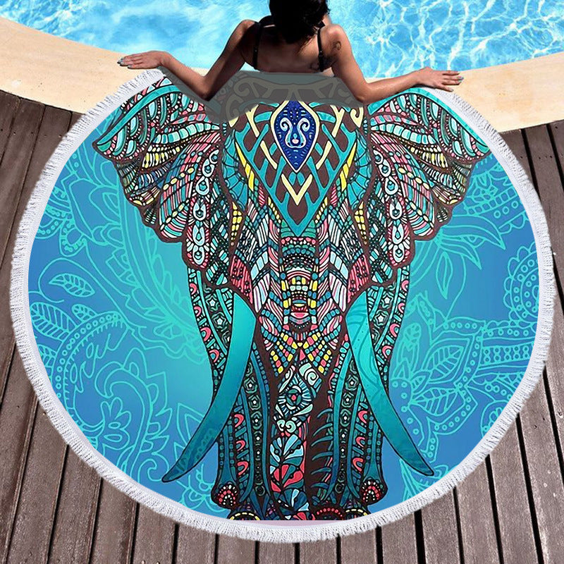 Round Beach Towel With Tassel Digital Printing  Microfiber Bath Towel Yoga Mat