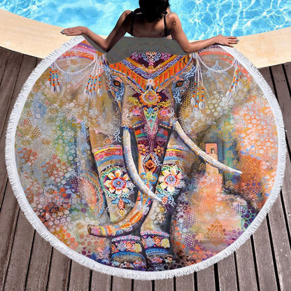 Round Beach Towel With Tassel Digital Printing  Microfiber Bath Towel Yoga Mat