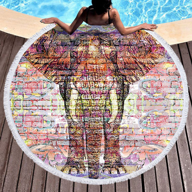 Round Beach Towel With Tassel Digital Printing  Microfiber Bath Towel Yoga Mat