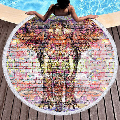 Serviette de plage ronde avec pompon, impression numérique, serviette de bain en microfibre, tapis de Yoga