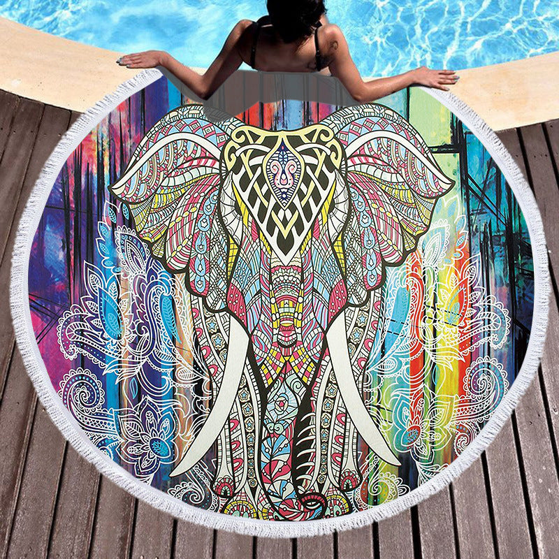 Round Beach Towel With Tassel Digital Printing  Microfiber Bath Towel Yoga Mat