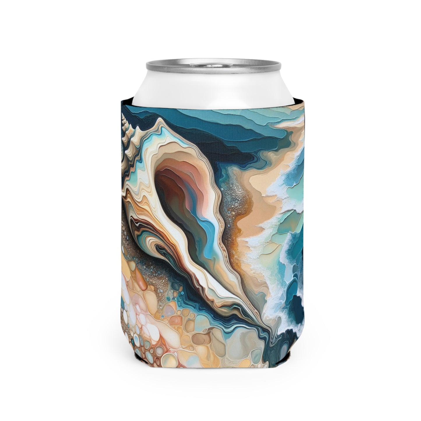 "Una vista a la playa a través de una concha marina" - The Alien Can Cooler Sleeve Acrylic Pouring